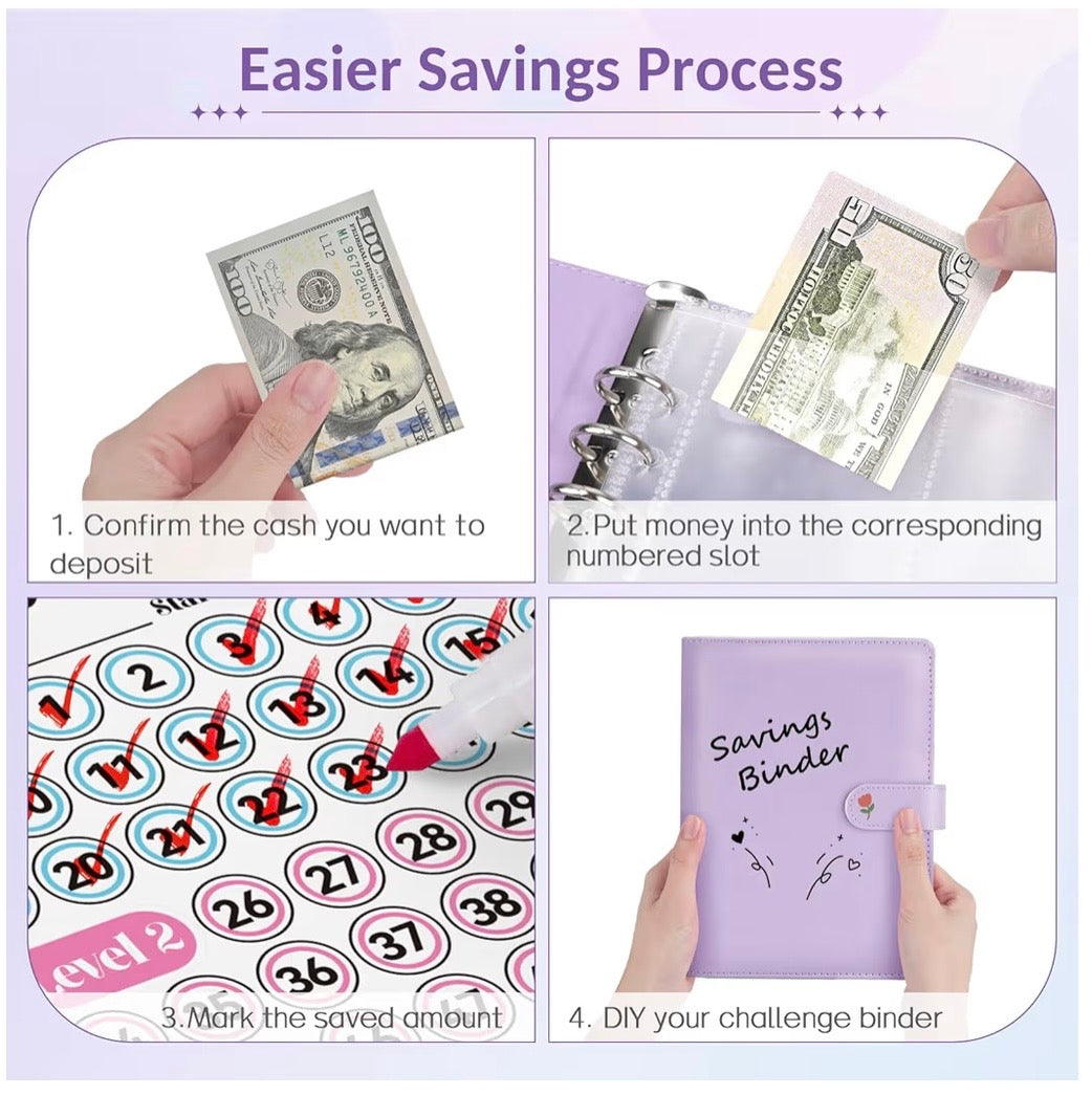 100 Envelopes Money Saving Challenge, Savings Challenges Book with Envelopes & Challenge Tracker, Motivational Process to Save $5050, Money Saving Binder 100 Pocket Pre-Numbered, Birthday Gifts