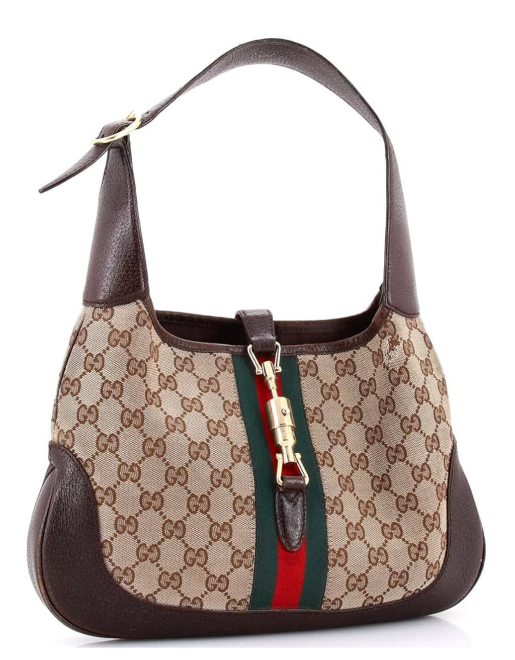 Jackie Original Web Shoulder Bag Leather and GG Canvas Medium, Brown