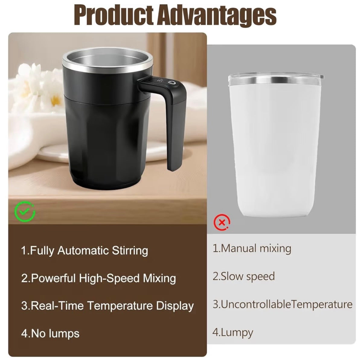 Smart Self Stirring Mug 12.17oz Rechargeable Automatic Magnetic Mixing Cup Waterproof Double Wall Insulated for Coffee/Tea/Matcha/Protein Black
