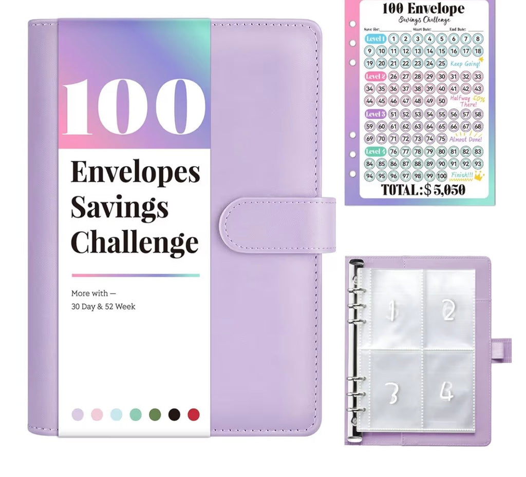 100 Envelopes Money Saving Challenge, Savings Challenges Book with Envelopes & Challenge Tracker, Motivational Process to Save $5050, Money Saving Binder 100 Pocket Pre-Numbered, Birthday Gifts