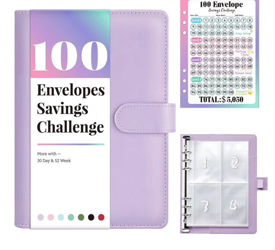 100 Envelopes Money Saving Challenge, Savings Challenges Book with Envelopes & Challenge Tracker, Motivational Process to Save $5050, Money Saving Binder 100 Pocket Pre-Numbered, Birthday Gifts
