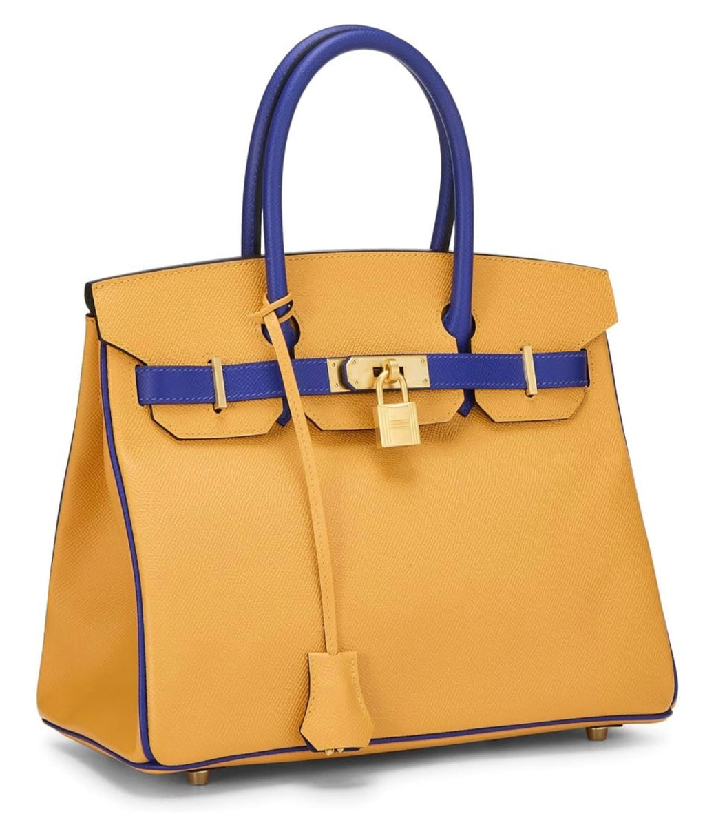 Hermes Blue Electric Juane d’Or Epsom Horseshoe Birkin 30