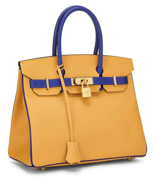 Hermes Blue Electric Juane d’Or Epsom Horseshoe Birkin 30