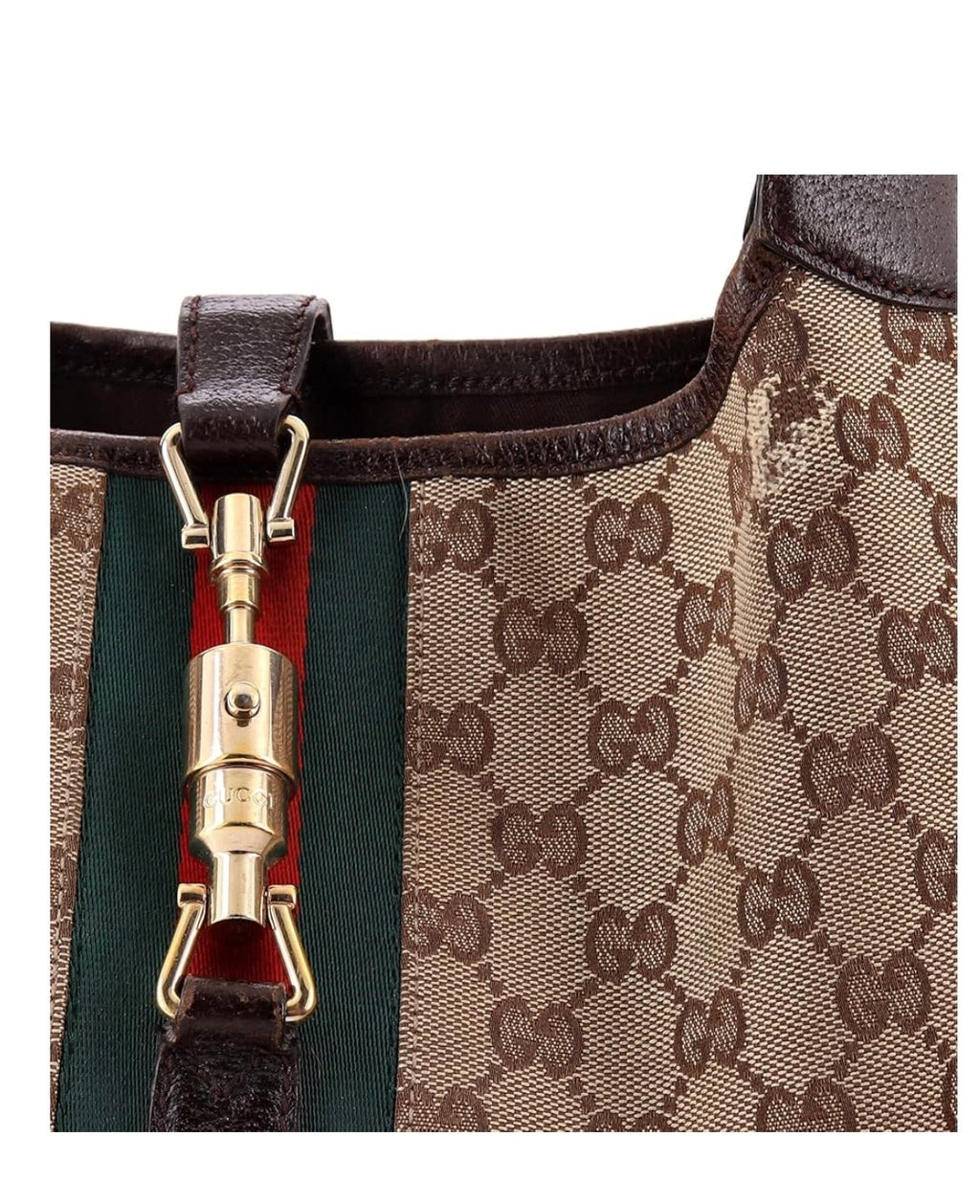 Jackie Original Web Shoulder Bag Leather and GG Canvas Medium, Brown