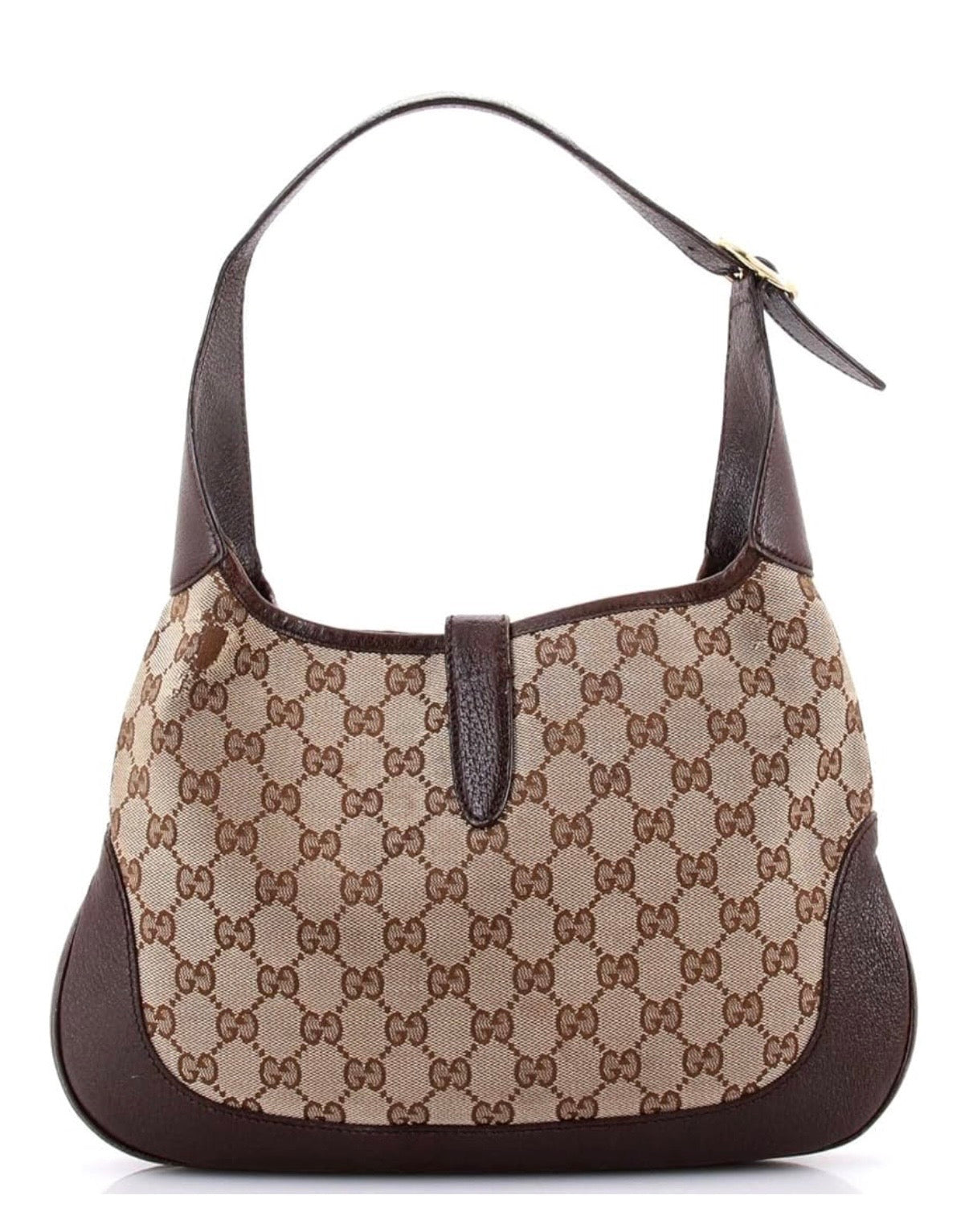 Jackie Original Web Shoulder Bag Leather and GG Canvas Medium, Brown