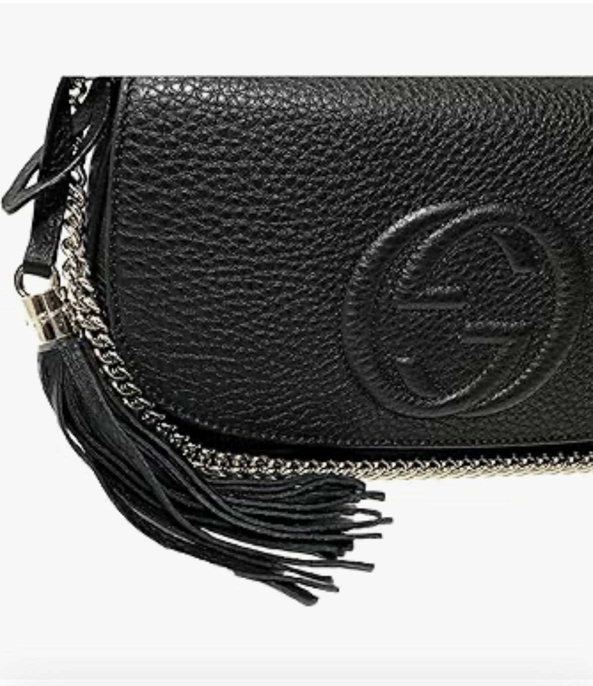 Gucci Soho Leather Flap Shoulder Bag Black Gold Tassel New Authentic