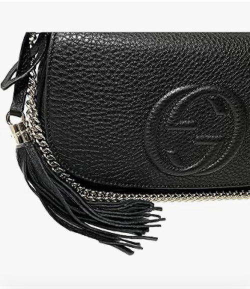 Gucci Soho Leather Flap Shoulder Bag Black Gold Tassel New Authentic