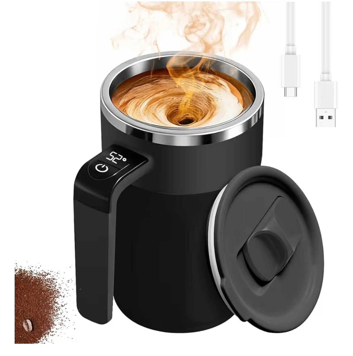 Smart Self Stirring Mug 12.17oz Rechargeable Automatic Magnetic Mixing Cup Waterproof Double Wall Insulated for Coffee/Tea/Matcha/Protein Black