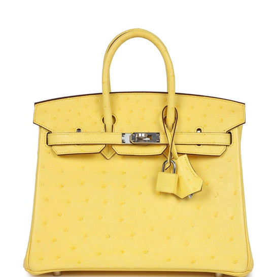 Hermes Birkin 25 Juane Citron Ostrich Leather Signature Quill Bumps