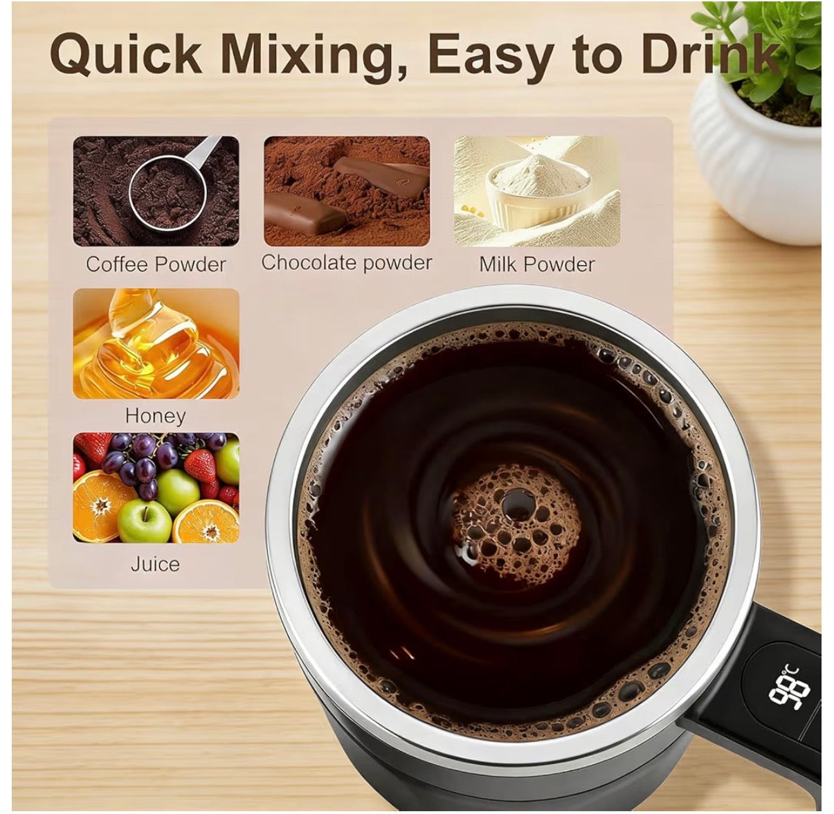 Smart Self Stirring Mug 12.17oz Rechargeable Automatic Magnetic Mixing Cup Waterproof Double Wall Insulated for Coffee/Tea/Matcha/Protein Black