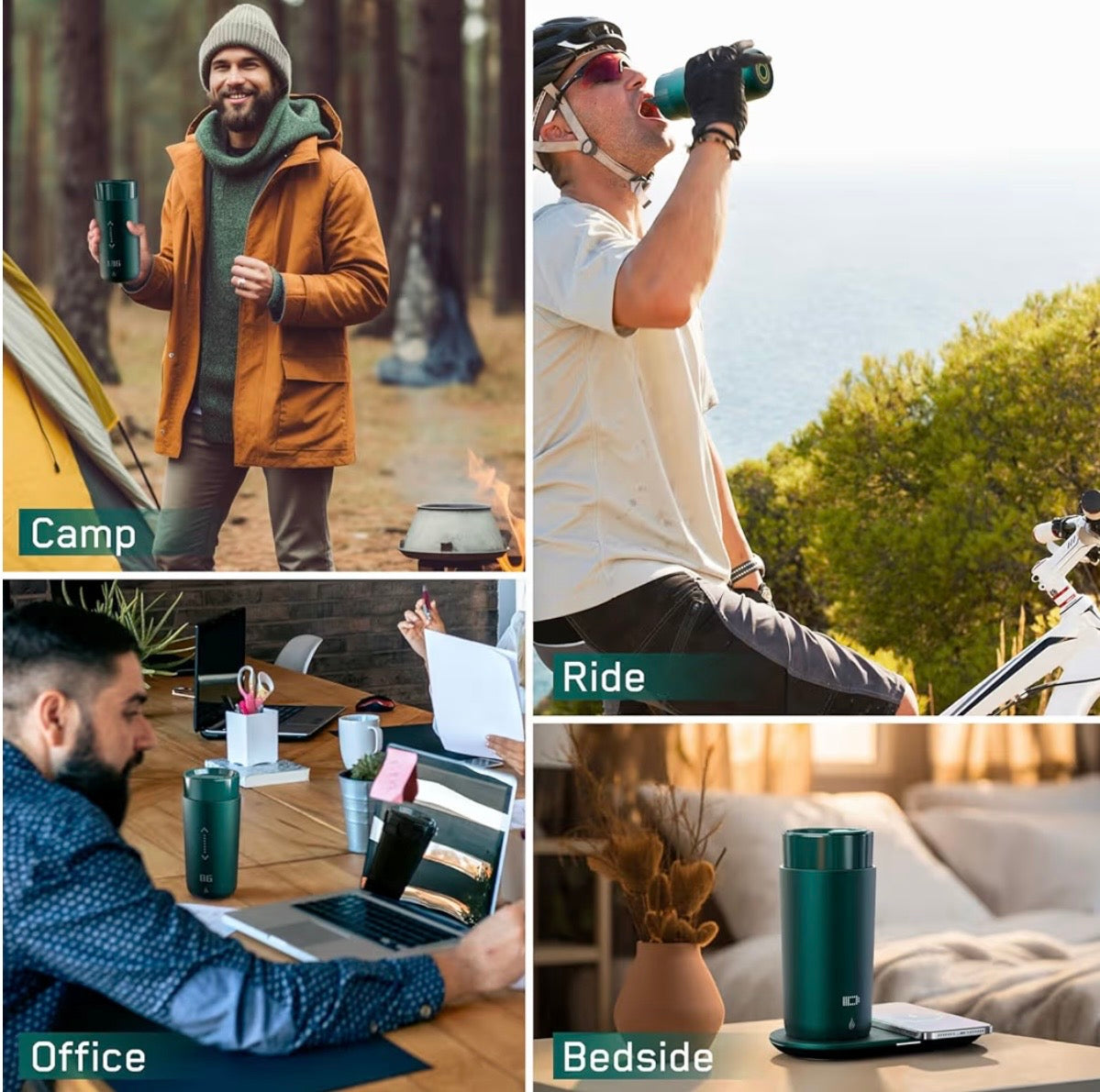 Temperature Control Heated Coffee Mug Smart Self Heating Travel Mug 12 Oz App Controlled Warmer Mug 4-10 Hour LED Display Keep Coffee Hot Fast Wireless Charger Base Jade Green