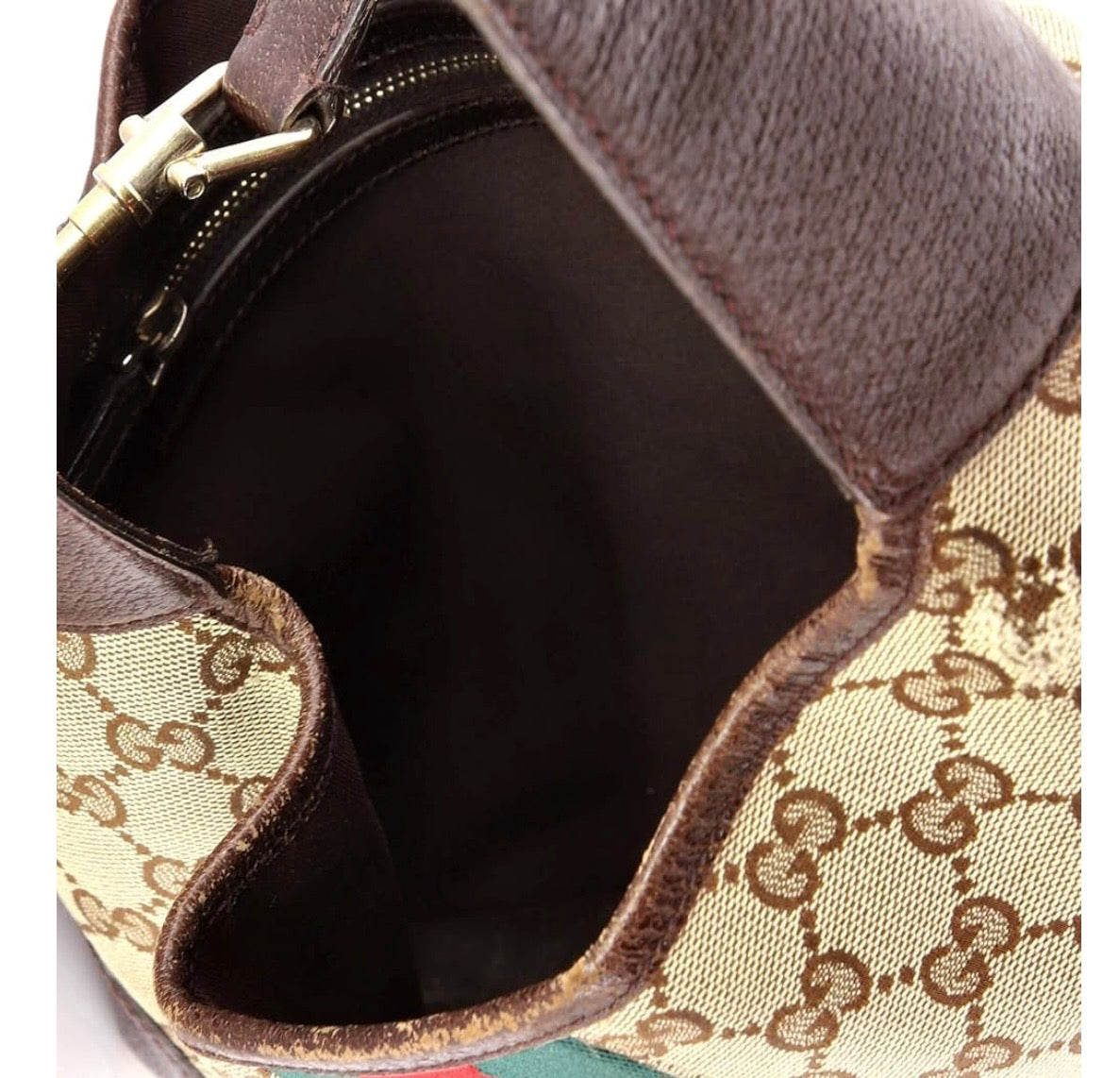 Jackie Original Web Shoulder Bag Leather and GG Canvas Medium, Brown