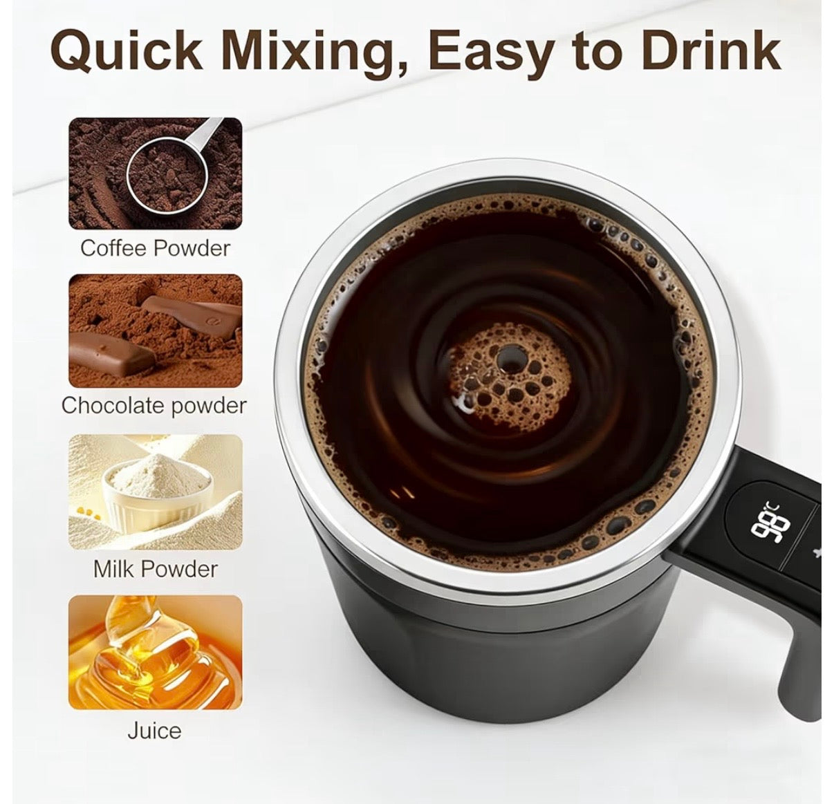Smart Self Stirring Mug 12.17oz Rechargeable Automatic Magnetic Mixing Cup Waterproof Double Wall Insulated for Coffee/Tea/Matcha/Protein Black