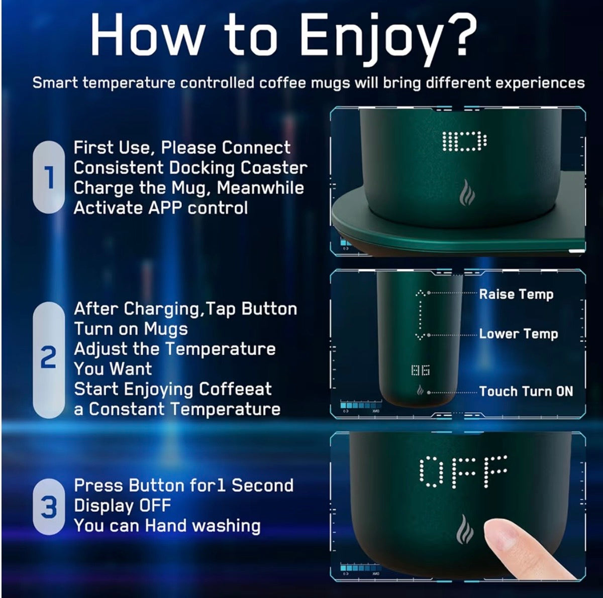 Temperature Control Heated Coffee Mug Smart Self Heating Travel Mug 12 Oz App Controlled Warmer Mug 4-10 Hour LED Display Keep Coffee Hot Fast Wireless Charger Base Jade Green