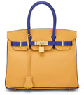 Hermes Blue Electric Juane d’Or Epsom Horseshoe Birkin 30