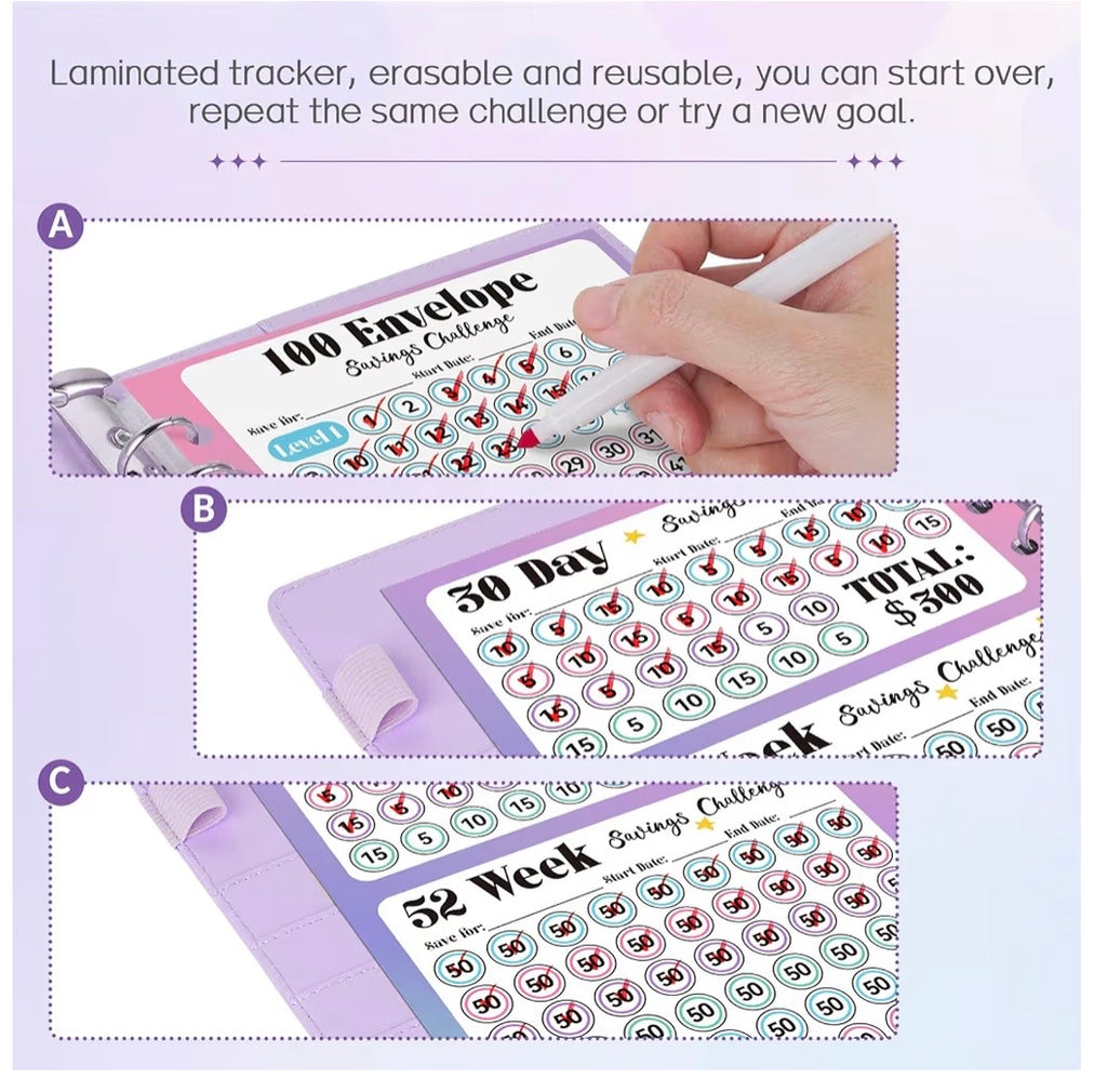 100 Envelopes Money Saving Challenge, Savings Challenges Book with Envelopes & Challenge Tracker, Motivational Process to Save $5050, Money Saving Binder 100 Pocket Pre-Numbered, Birthday Gifts