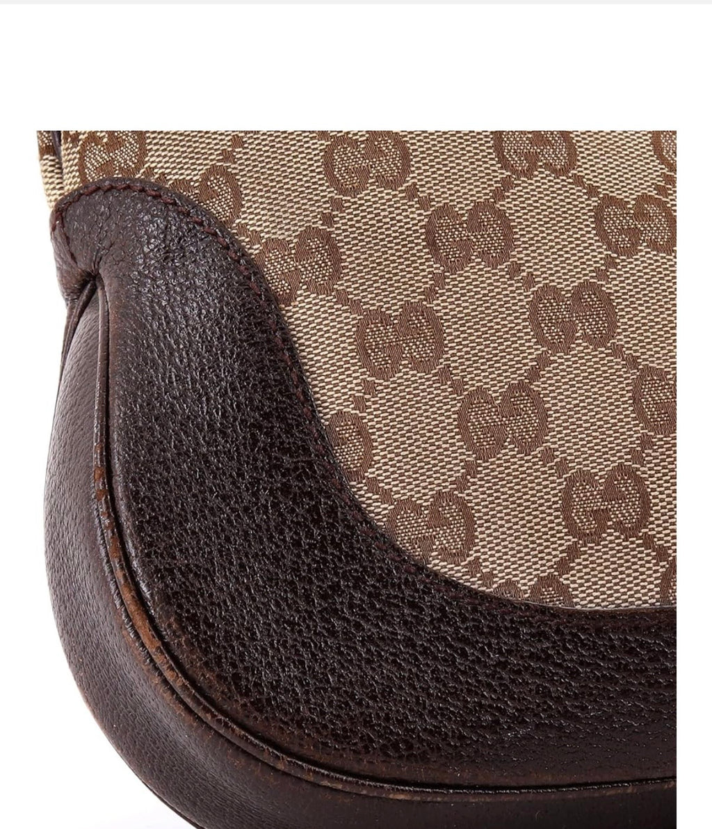 Jackie Original Web Shoulder Bag Leather and GG Canvas Medium, Brown