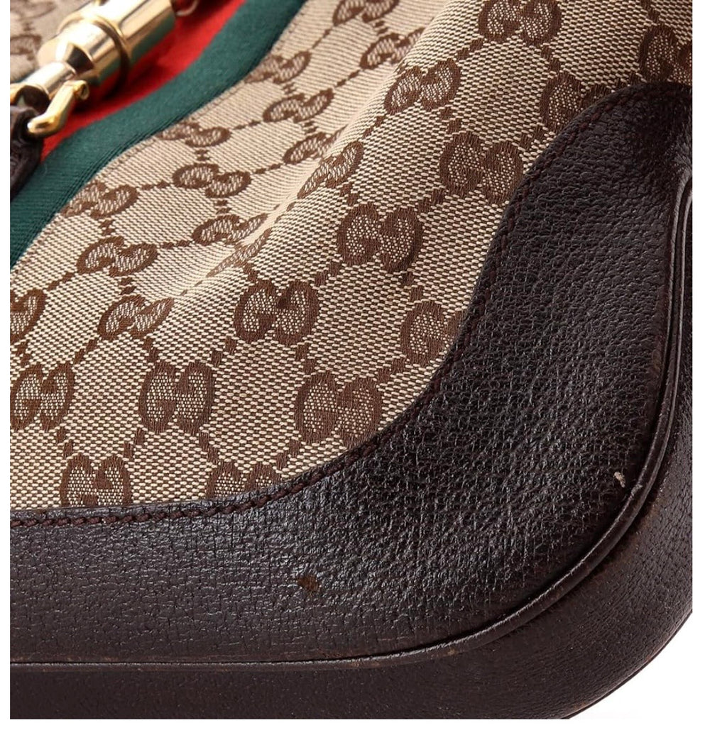 Jackie Original Web Shoulder Bag Leather and GG Canvas Medium, Brown