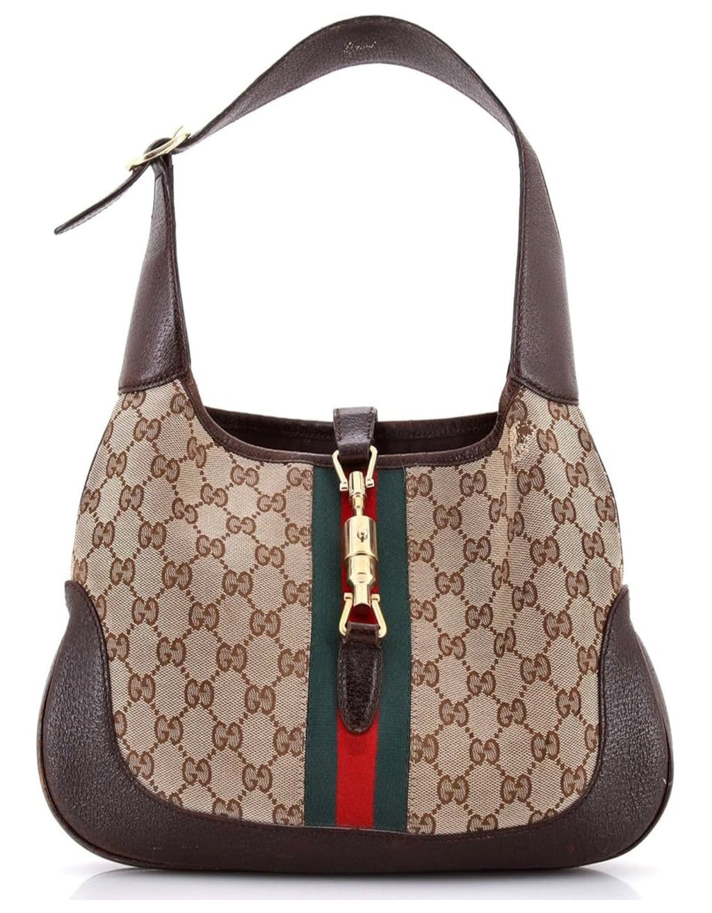 Jackie Original Web Shoulder Bag Leather and GG Canvas Medium, Brown